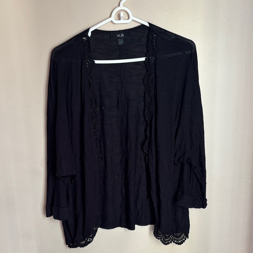 AGB Black Cardigan with Lace Edging